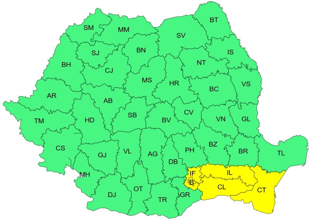 CONSTANȚA sub avertizare! Cod GALBEN de ploi torențiale însemnate cantitativ