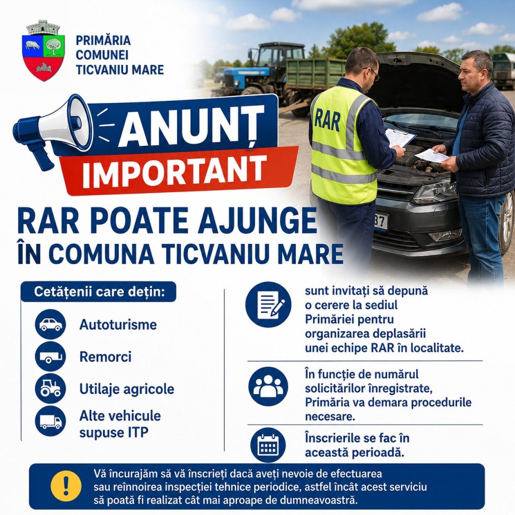 Primăria Ticvaniu Mare vrea să aducă serviciile RAR mai aproape de cetățeni