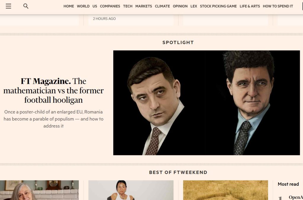 România, între matematician și fostul huligan. Cum explică Financial Times ascensiunea populismului și duelul Dan-Simion