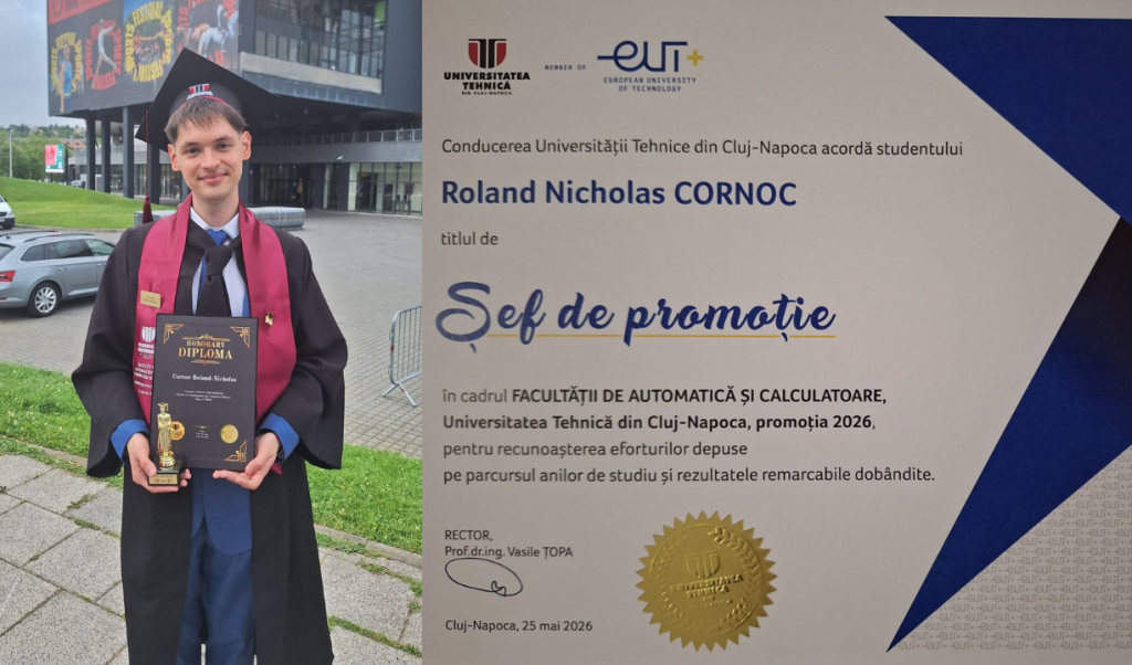 FOTO. Absolvent al Colegiului „Mihai Eminescu”, șef de promoție cu media 10 la Universitatea Tehnică din Cluj!