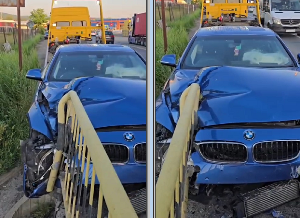 FOTO Un BMW a fost distrus în urma unui accident produs la intrarea în municipiul Botoșani