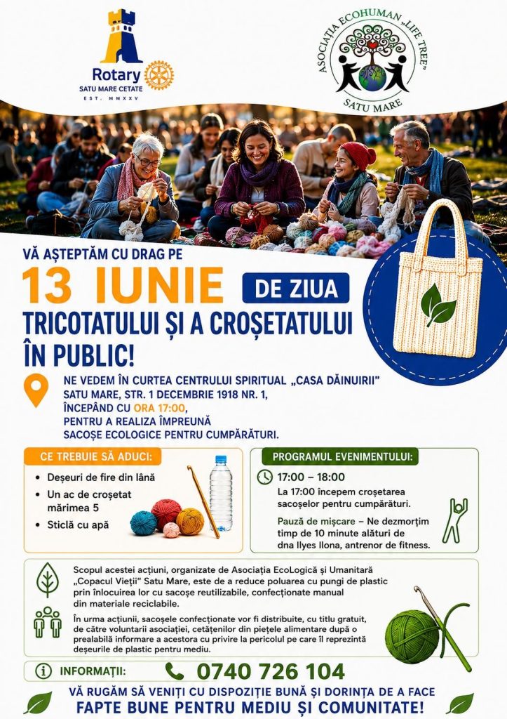 Ziua Tricotatului și a Croșetatului în Public, sărbătorită la Satu Mare printr-o acțiune dedicată protecției mediului