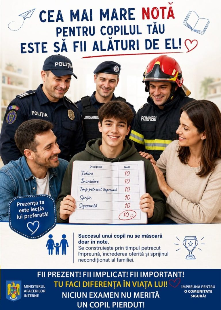 Campanie MAI: „Niciun examen nu merită un copil pierdut. Cea mai mare notă este să știe că ești alături de el!”
