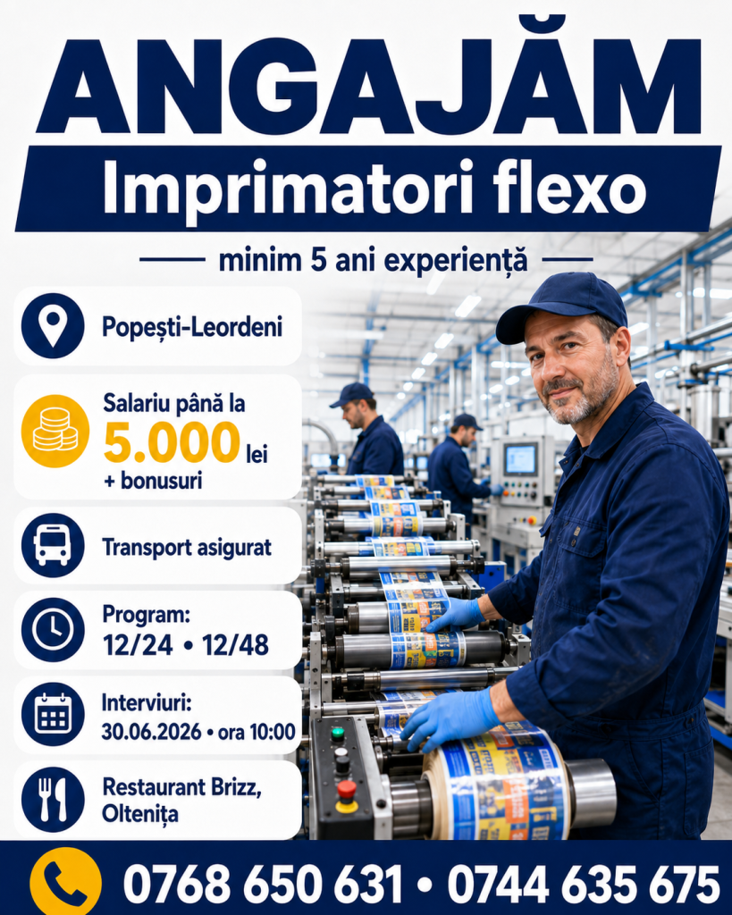 Anunț de angajare: Imprimatori flexo – cu experiență de minimum 5 ani