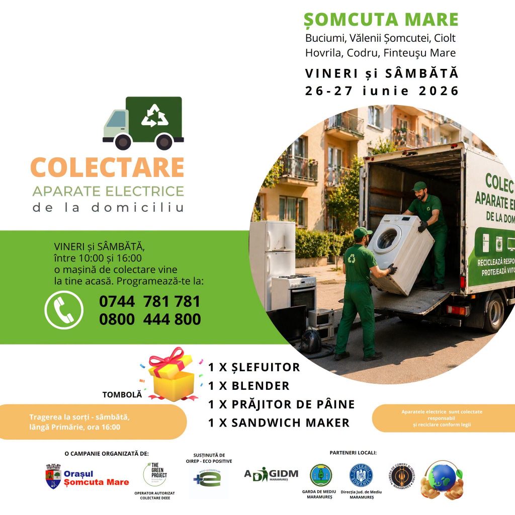 Campanie de colectare a deșeurilor electrice la Șomcuta Mare, în 26–27 iunie 2026