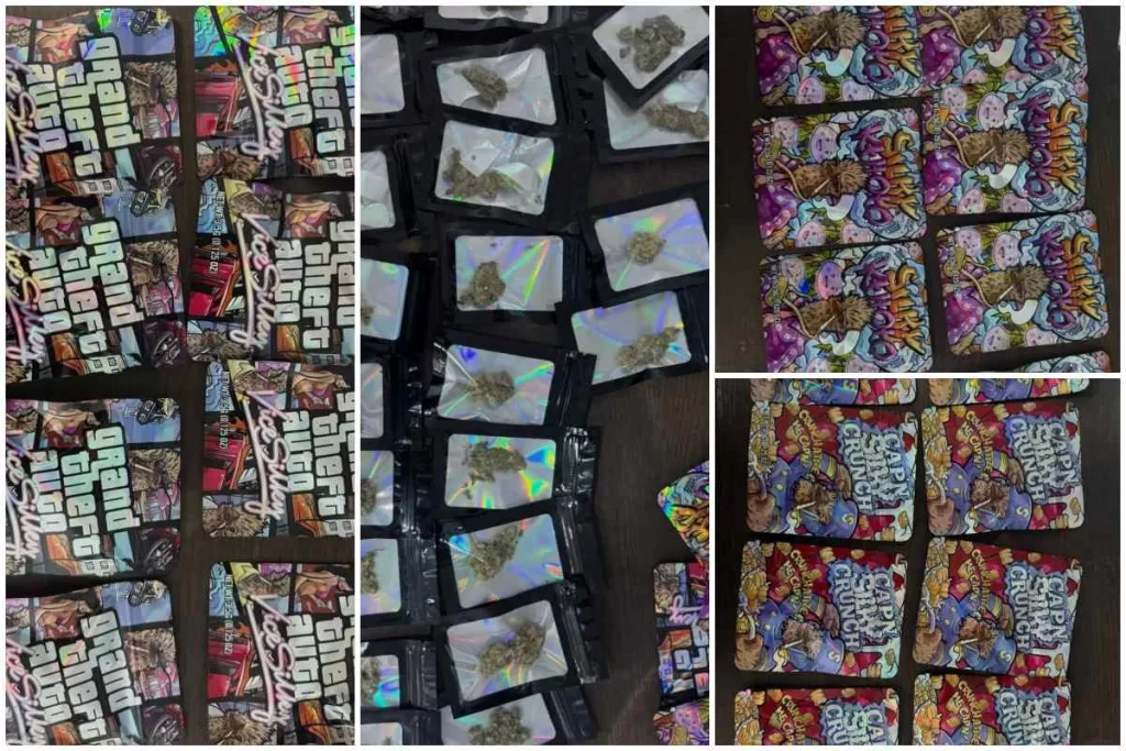 Droguri ascunse în ambalaje colorate, asemănătoare unor pachete de jocuri, găsite de jandarmi la trei persoane din Bacău