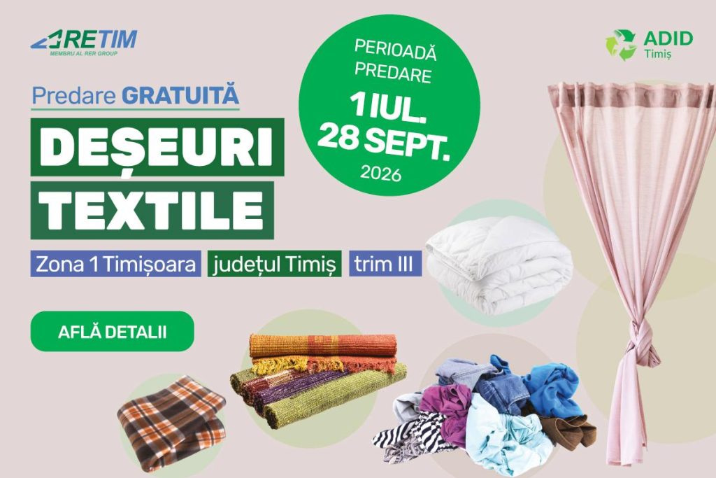 Nouă campanie RETIM și ADID Timiș, care vizează colectarea gratuită a deșeurilor textile în Zona 1 Timișoara