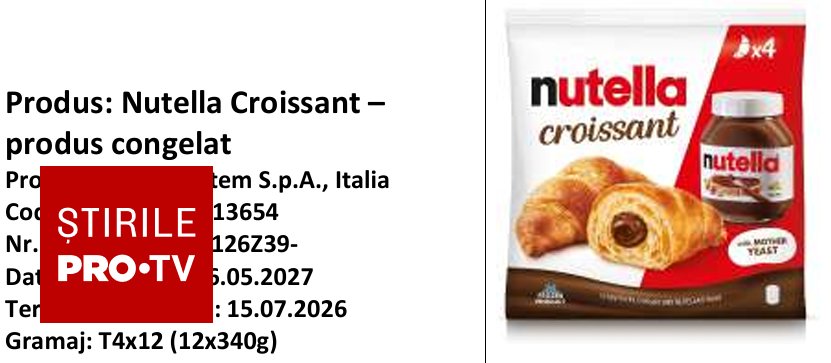 Un lot de Nutella Croissant a fost retras din două mari supermarketuri din România. Avertisment pentru consumatori