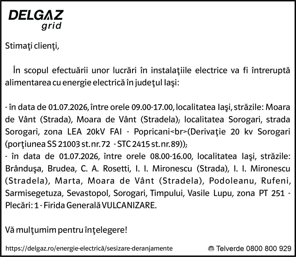 Anunț Delgaz Grid 29 iunie 2026 / 3
