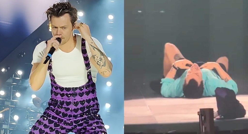 Harry Styles s-a prăbușit pe scenă, după ce s-a înecat cu apă în timpul unui concert