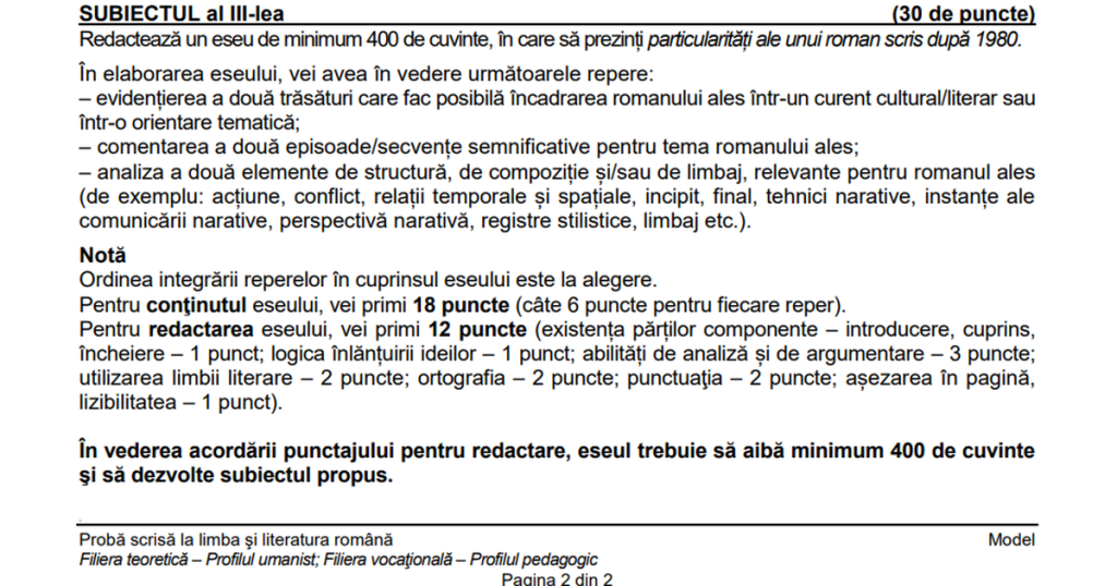 Ce a picat la subiectul III de la română, Bacalaureat 2026. UPDATE