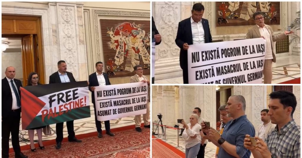 Scandal în Parlament înaintea discursului lui Isaac Herzog. Parlamentari SOS au protestat cu bannere, iar un senator a negat Pogromul de la Iași