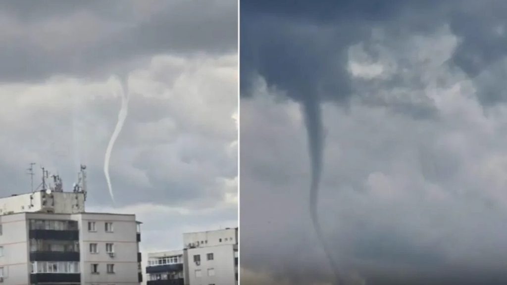 VIDEO Fenomen meteo spectaculos deasupra Ploieștiului. O pâlnie de tornadă a fost filmată sub un nor de furtună