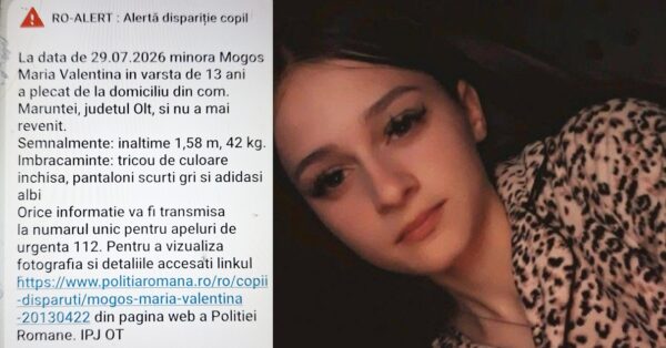 Al doilea RO-ALERT în Olt pentru fata de 13 ani dispărută. Autoritățile cer din nou ajutorul populației