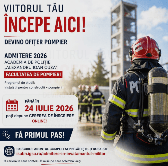 Au început înscrierile pentru admiterea la Facultatea de Pompieri. Până în 24 iulie îți poți depune cererea online