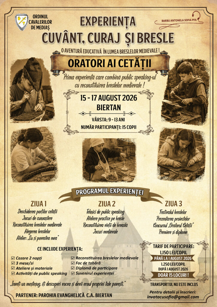 Oratorii Cetății: copiii devin ucenici ai breslelor medievale într-o experiență educativă organizată la Biertan