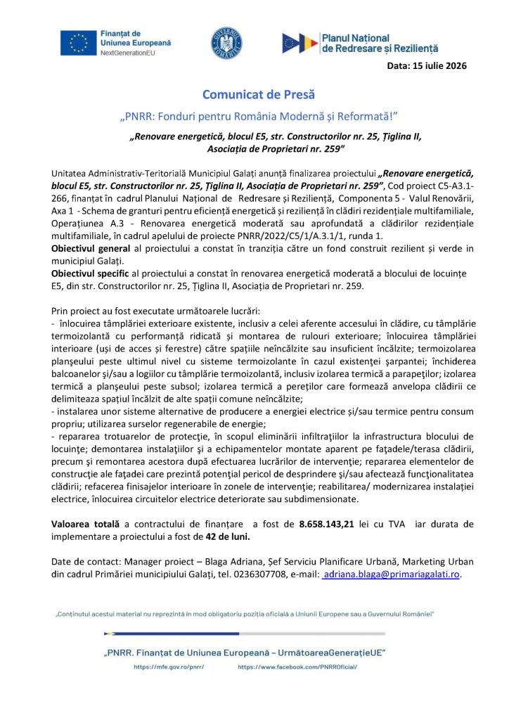 Comunicat de presă 16 iulie 2026