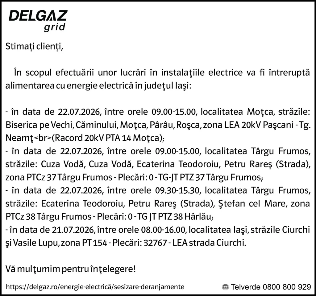 Anunț Delgaz Grid 20 iulie 2026 / 3