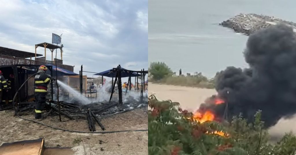 Incendiu pe litoral! Flăcările au cuprins un beach bar din Constanța