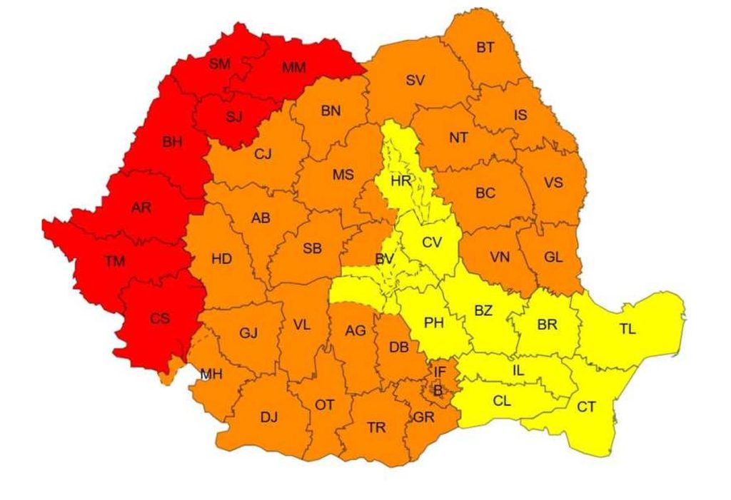 Alerte Cod roșu de caniculă extremă în șapte județe din Maramureș, Banat și Crișana, până joi dimineața