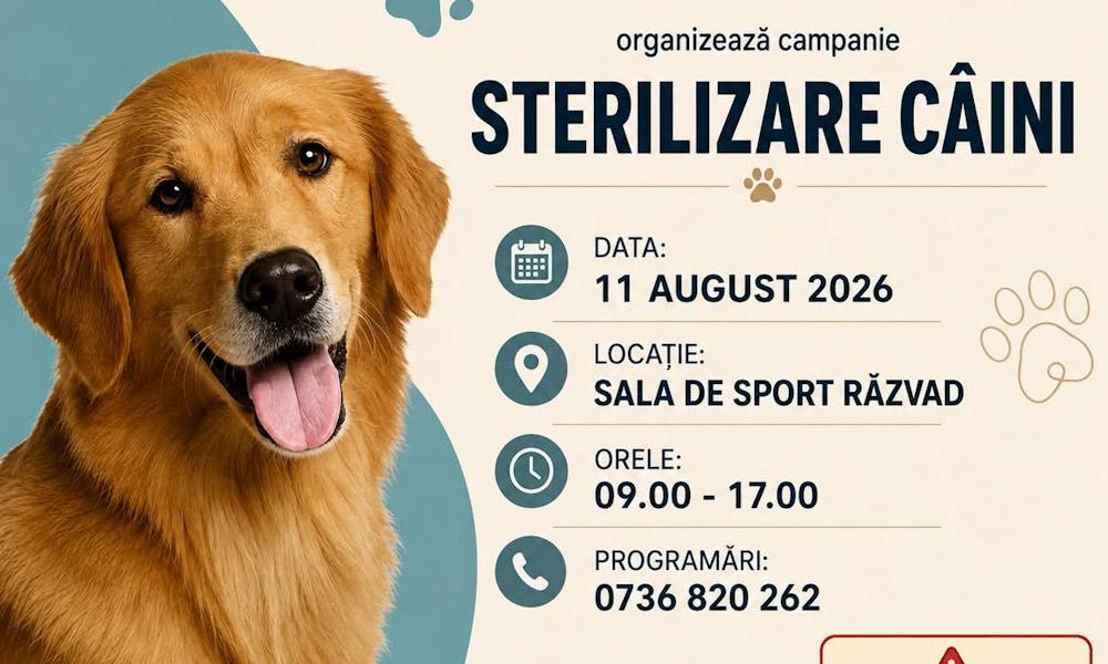 Răzvad. Campanie gratuită de sterilizare a câinilor, 11 august 2026
