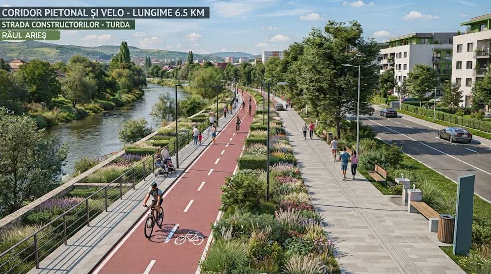 Proiect important pentru Turda: coridor pietonal și velo de aproximativ 6,5 kilometri pe malul Arieșului