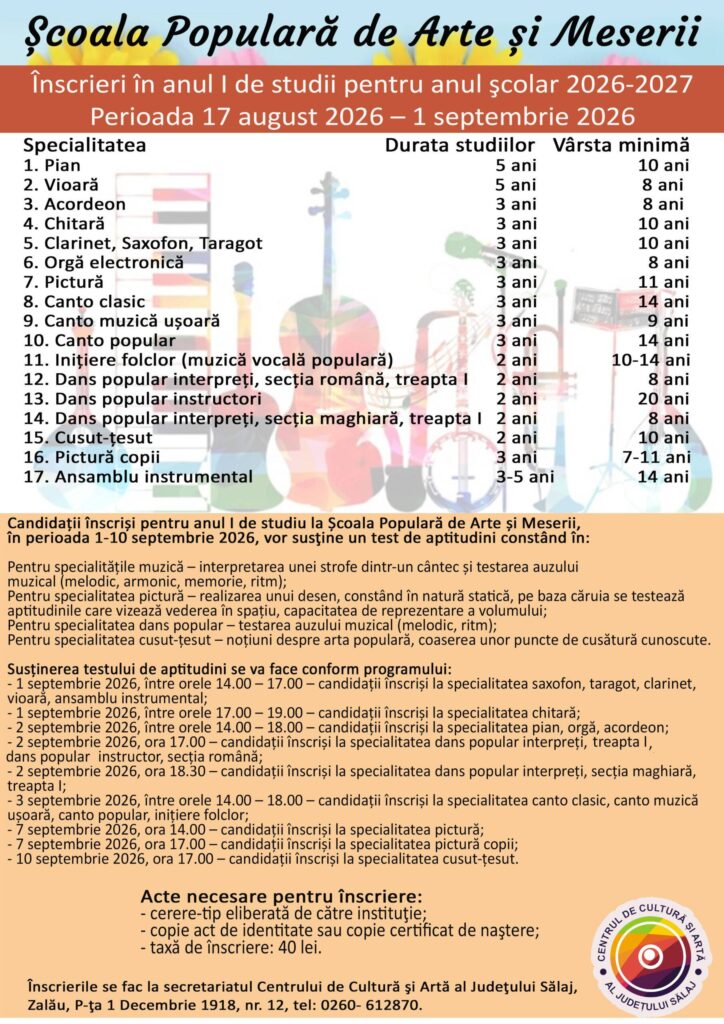 Oferta educațională a Școlii Populare de Arte Sălaj: De la muzică și pictură, la dans și meșteșuguri tradiționale