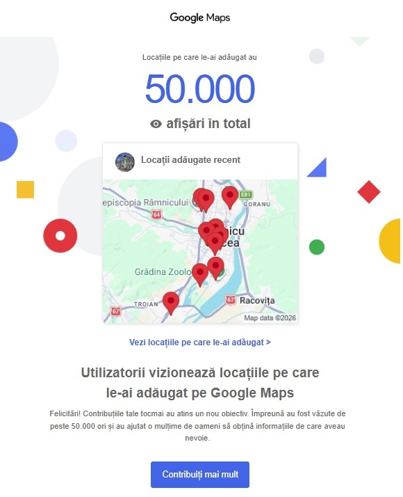 Punctele de interes adăugate de Primăria Râmnicului pe GoogleMaps au depășit 50.000 de vizualizări
