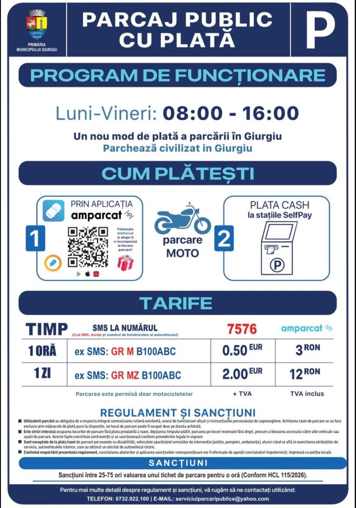 ATENȚIE, SOFERI: DE LUNI, PARCĂRILE SE PLĂTESC!