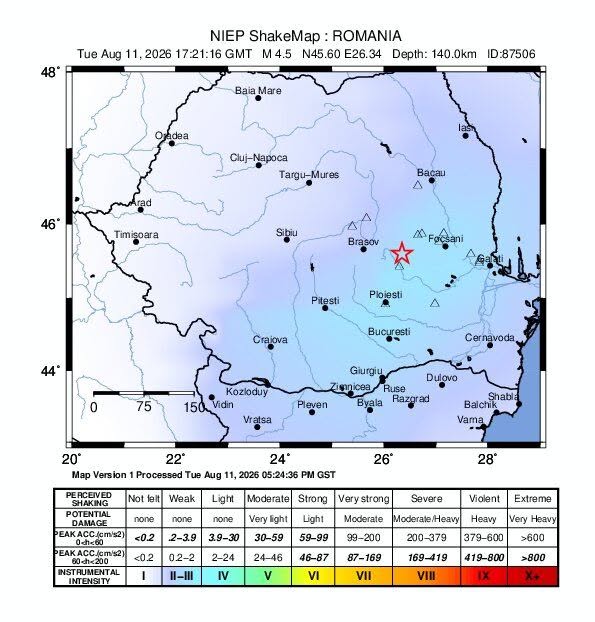 Cutremur de magnitudine 4,5 în zona seismică Vrancea