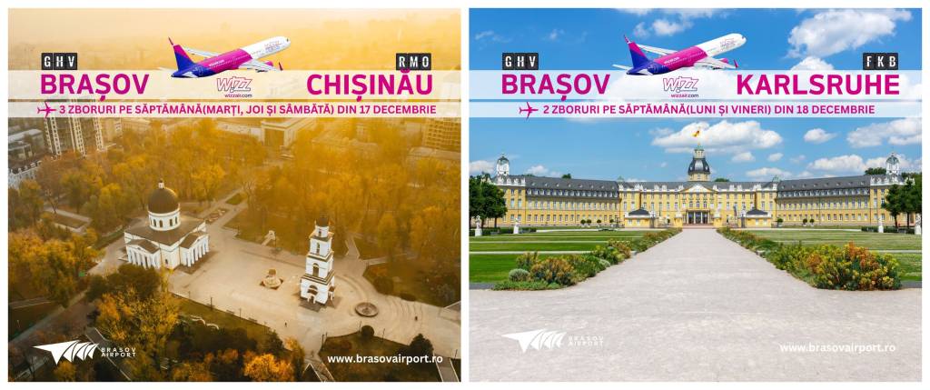 Wizz Air lansează în decembrie două noi rute de la Aeroportul Brașov: Chișinău și Karlsruhe Baden-Baden