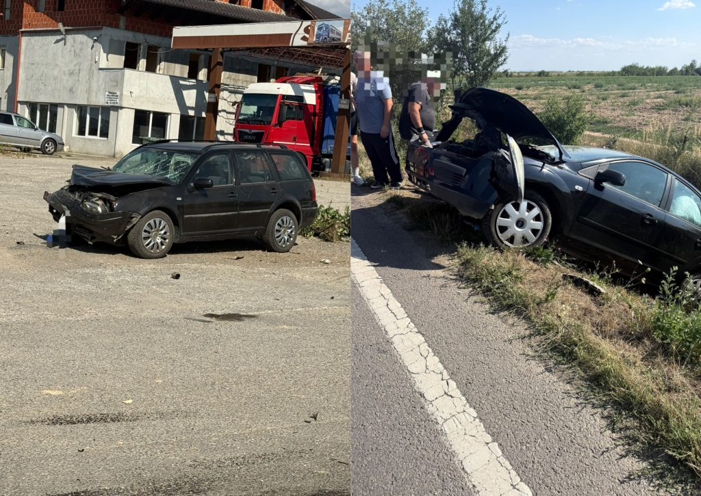 FOTO. Impact violent între două mașini, în județul Satu Mare. Două persoane au ajuns la spital
