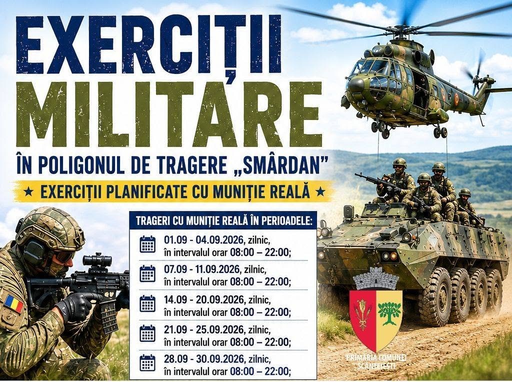 Noi trageri cu muniție reală în Poligonul Smârdan: Programul complet pentru luna septembrie