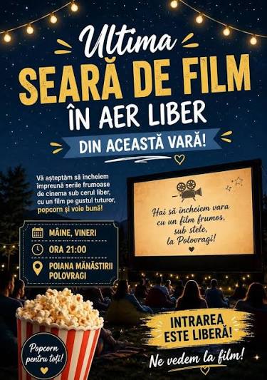 Ultima seară de cinema sub cerul liber, la Polovragi