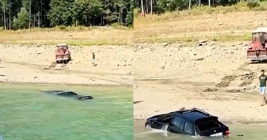 Un bărbat din Iași a ajuns cu mașina în Lacul Bicaz. Autoturismul a fost scos din apă cu un tractor