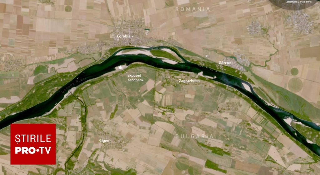 Efectele dramatice ale scăderii Dunării, surprinse din satelit. Imagini de la granița României