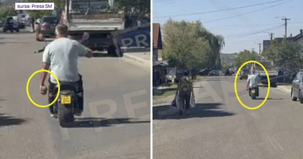 Obuz transportat cu scuterul până la Poliție, în Satu Mare. Viceprimarul unei comune l-a cărat în mână