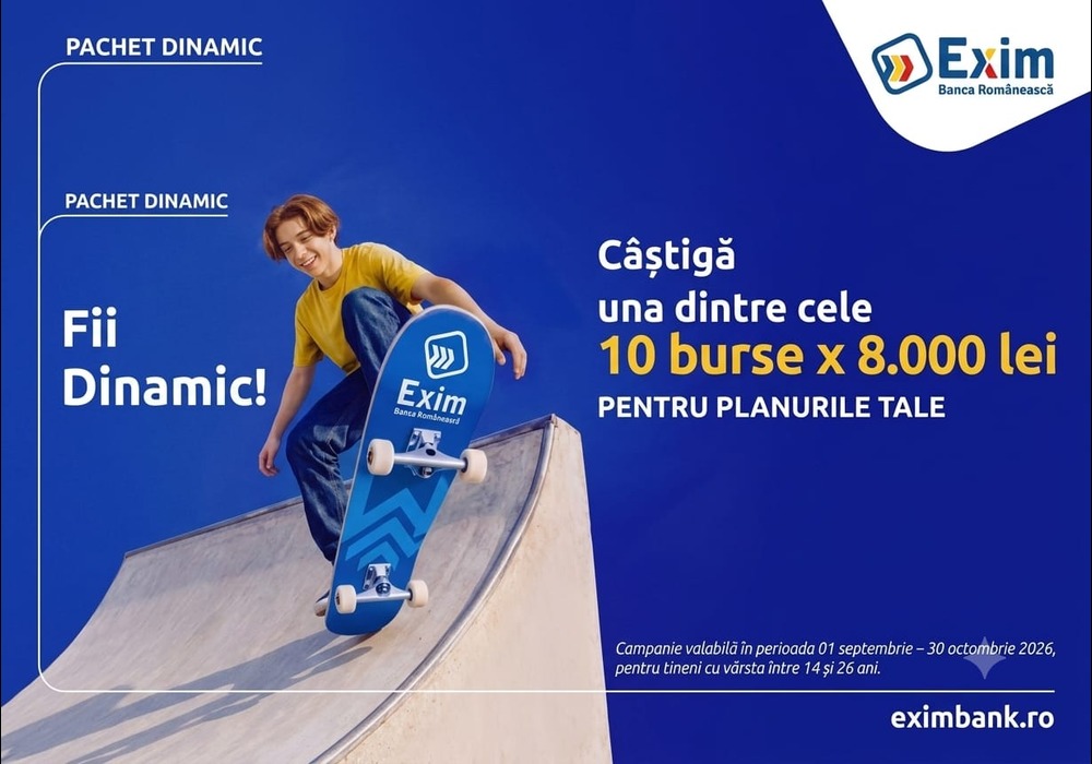 Exim Banca Romanească lansează o campanie dedicată tinerilor: 10 BURSE X 8.000 LEI FIECARE ÎȘI AȘTEAPTĂ CÂȘTIGĂTORII!