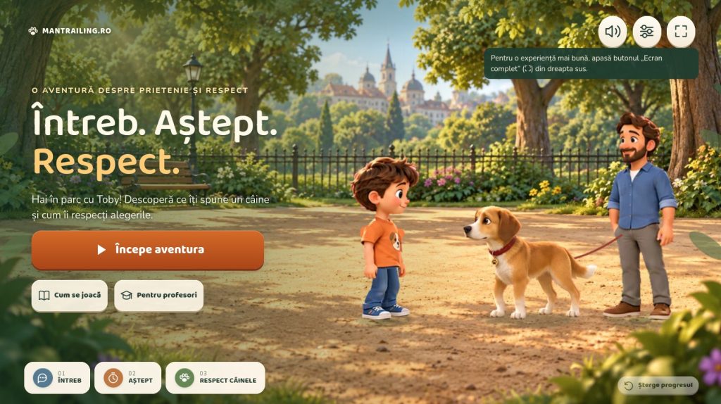JOC INTERACTIV EDUCAȚIONAL – A apărut primul joc interactiv gratuit care îi învață pe copii cum să se comporte în siguranță în preajma câinilor
