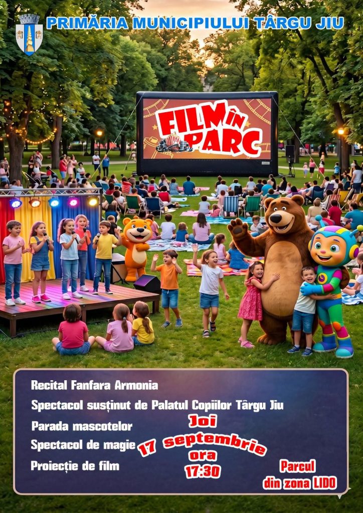 Seară de distracție în Parcul Lido din Târgu Jiu. „Film în Parc” aduce muzică, magie și film