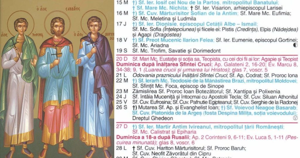 Ce sărbătoare este în Calendarul ortodox pe 19 septembrie 2026?