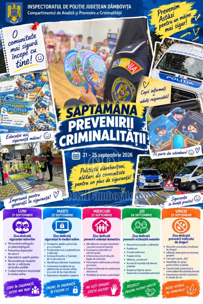 Săptămâna Prevenirii Criminalității aduce, în Dâmbovița, activități pentru siguranța comunității