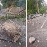 Circulaţia oprită pe DN 67D, Valea Cernei - Băile Herculane, din cauza unui incendiu de vegetaţie / Pe carosabil au ajuns pietre şi arbori desprinşi de pe un versant cu o înălţime de aproximativ 30 de metri - FOTO / VIDEO