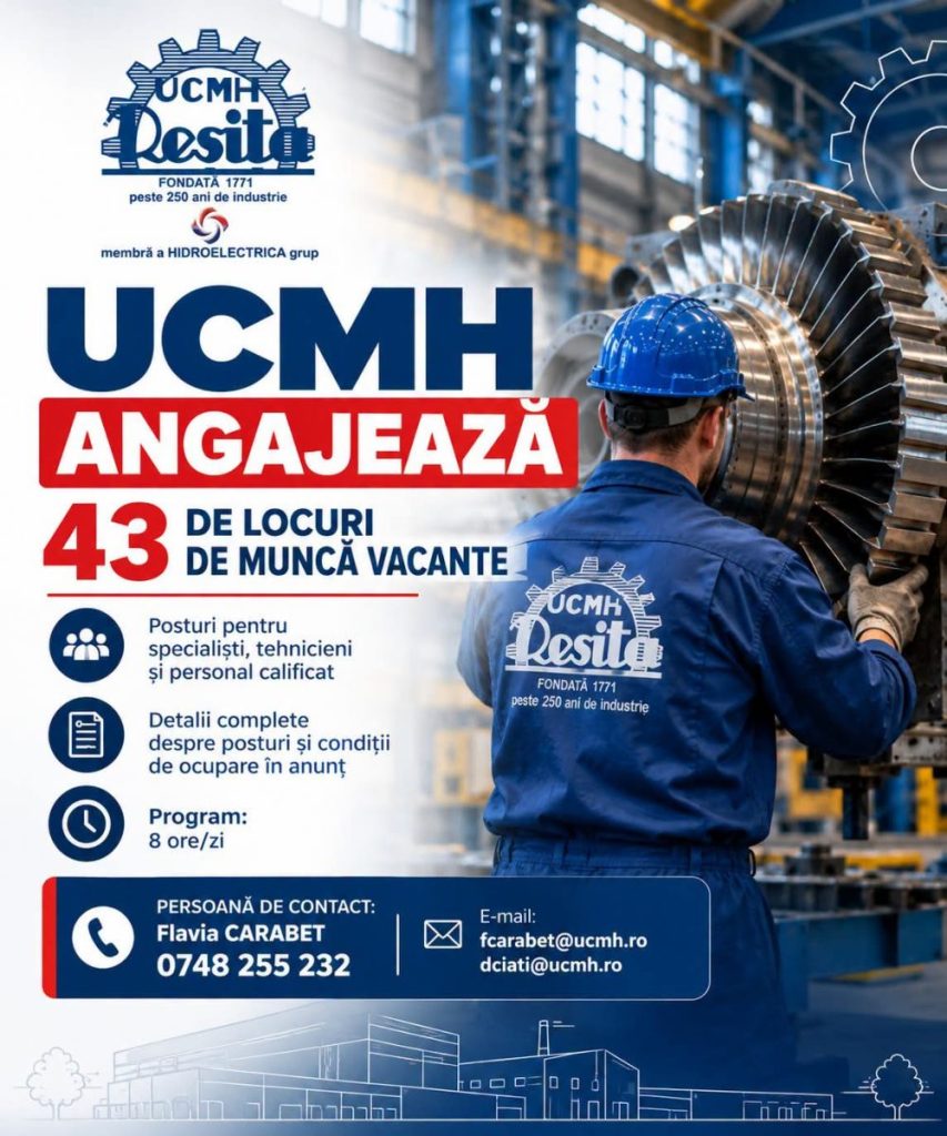 UCMH Reșița scoate la concurs 43 de locuri de muncă
