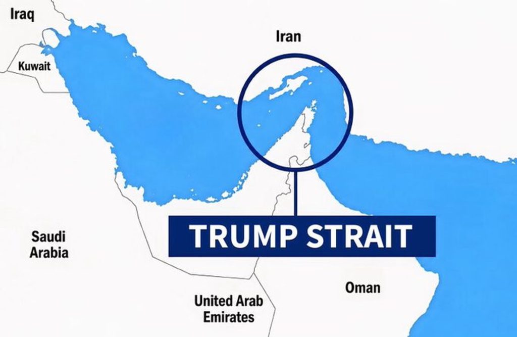 Donald Trump a publicat harta în care Strâmtoarea Ormuz e redenumită Strâmtoarea Trump