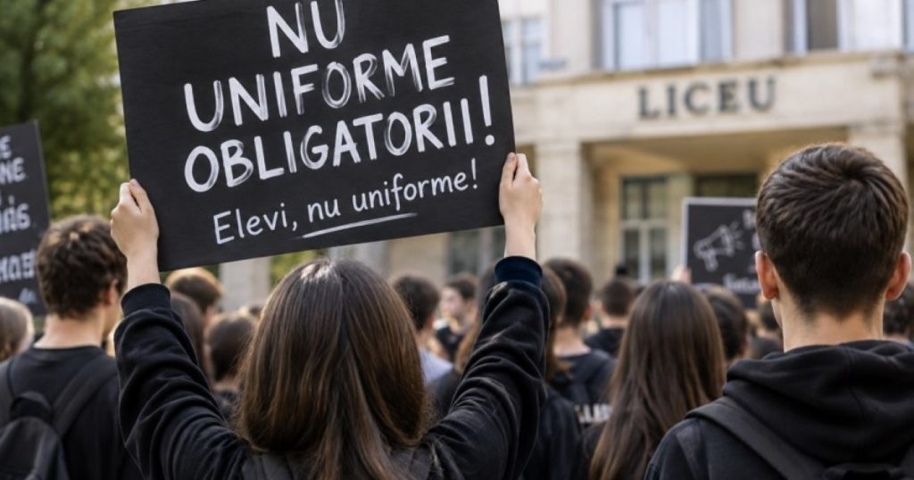 Elevii nu vor uniforme. Se îmbracă în negru, în semn de protest: „Educația nu se repară la croitorie”