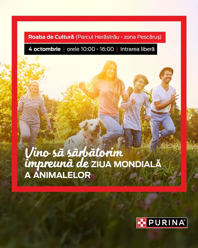 Purina organizează Ziua Mondială a Animalelor în Parcul Herăstrău: o zi de distracție, educație și fapte bune pentru oameni și animalele lor de companie