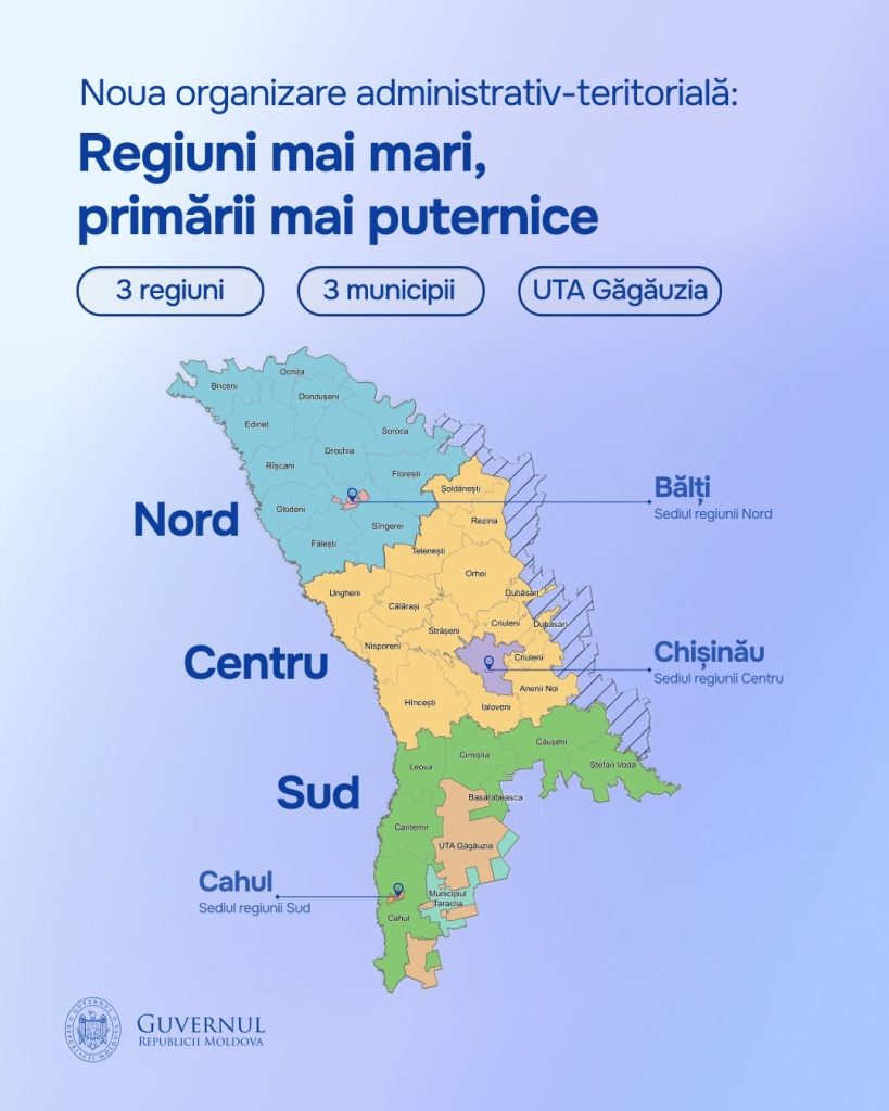 Republica Moldova renunță la sistemul administrativ moștenit din perioada sovietică. Cele 32 de raioane vor fi înlocuite cu trei regiuni