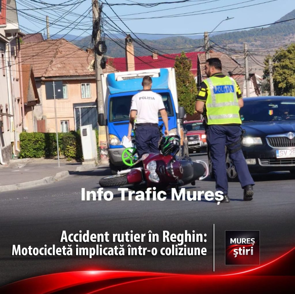 Accident rutier în Reghin: O motocicletă implicată într-o coliziune în zona străzii Vânători!