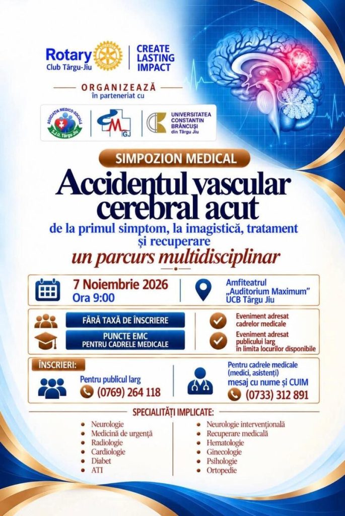 AVC-ul poate lovi oricând. Simpozion la Târgu Jiu, dedicat prevenirii și recunoașterii primelor simptome